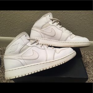 All White Mid Air Jordan 1s